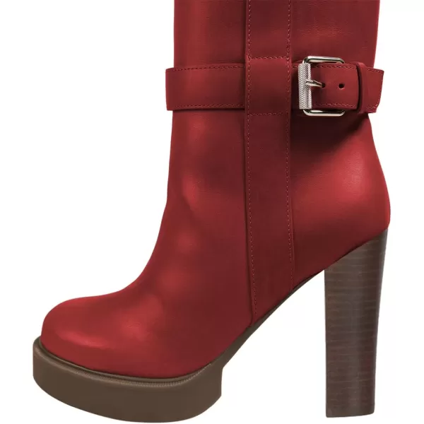 imageFSJ Women Over The Knee Boots Platform Chunky High Heels Round Toe Buckled Strappy Folded Fur Collar Fashion Warm Fall Winter Shoes Size 416 USRed