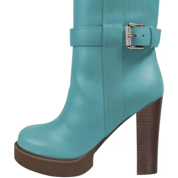 imageFSJ Women Over The Knee Boots Platform Chunky High Heels Round Toe Buckled Strappy Folded Fur Collar Fashion Warm Fall Winter Shoes Size 416 USRetro Blue