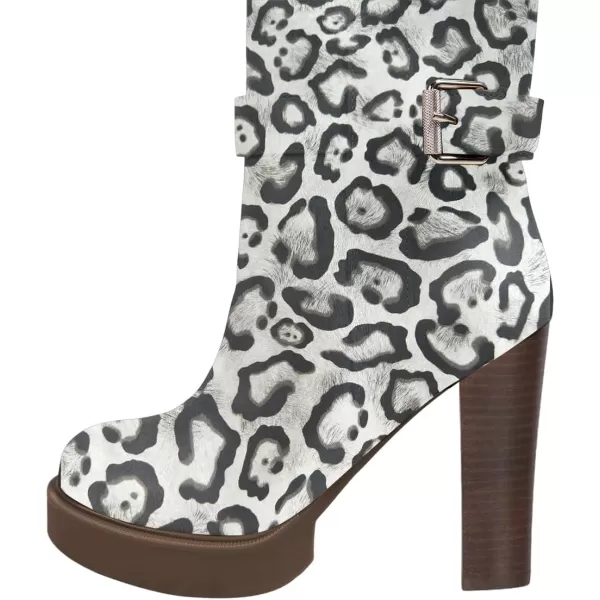 imageFSJ Women Over The Knee Boots Platform Chunky High Heels Round Toe Buckled Strappy Folded Fur Collar Fashion Warm Fall Winter Shoes Size 416 USWhite Leopard