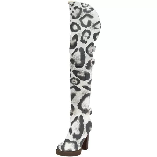 imageFSJ Women Over The Knee Boots Platform Chunky High Heels Round Toe Buckled Strappy Folded Fur Collar Fashion Warm Fall Winter Shoes Size 416 USWhite Leopard