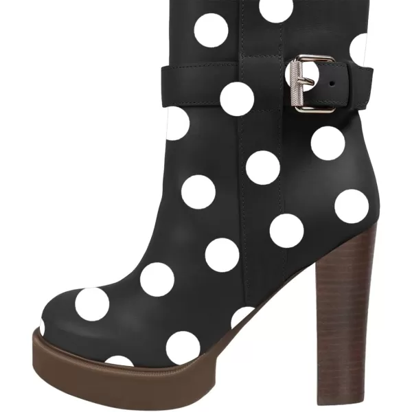 imageFSJ Women Over The Knee Boots Platform Chunky High Heels Round Toe Buckled Strappy Folded Fur Collar Fashion Warm Fall Winter Shoes Size 416 USWhite Polka Dots