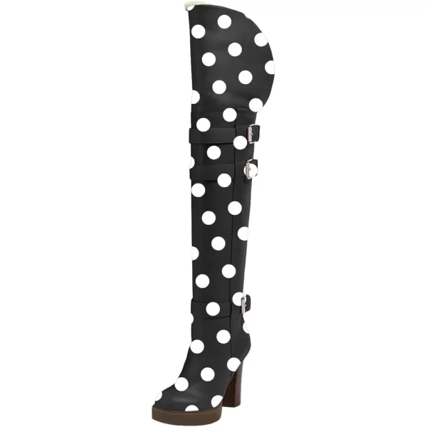 imageFSJ Women Over The Knee Boots Platform Chunky High Heels Round Toe Buckled Strappy Folded Fur Collar Fashion Warm Fall Winter Shoes Size 416 USWhite Polka Dots