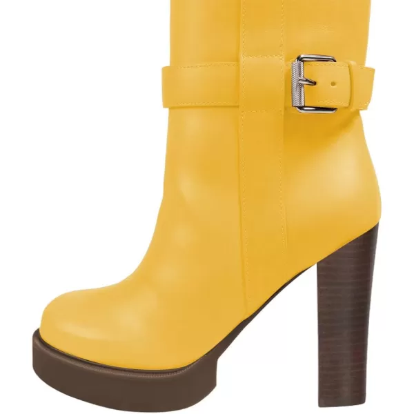 imageFSJ Women Over The Knee Boots Platform Chunky High Heels Round Toe Buckled Strappy Folded Fur Collar Fashion Warm Fall Winter Shoes Size 416 USYellow