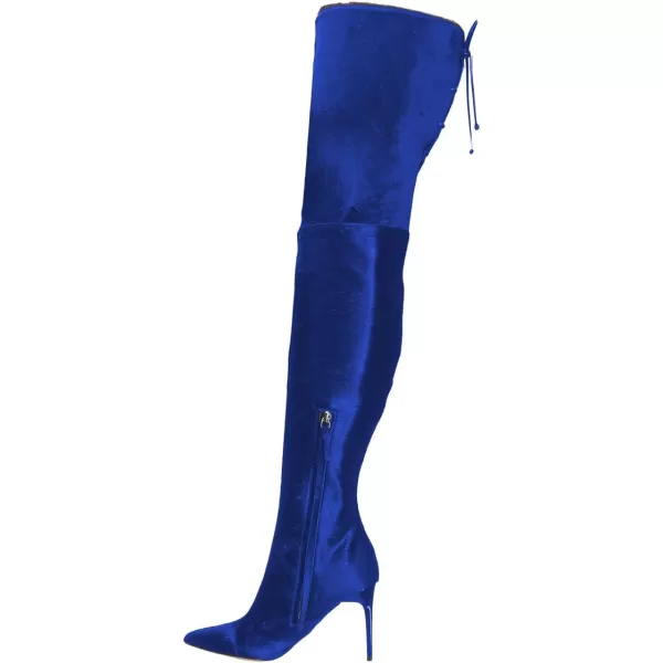 imageFSJ Women Over The Knee Boots Stiletto High Heels Pointed Toe Thigh High Boots Lace Up Stretch Zipper Shoe Size 415 M USBlue