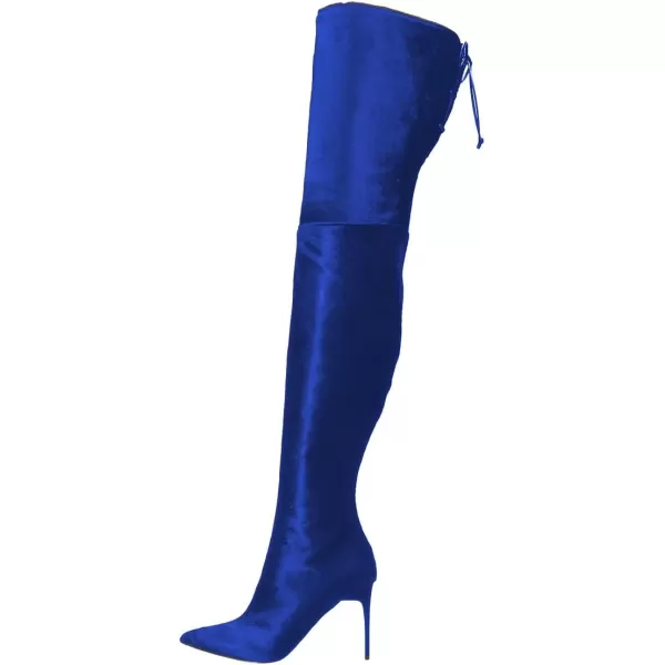 imageFSJ Women Over The Knee Boots Stiletto High Heels Pointed Toe Thigh High Boots Lace Up Stretch Zipper Shoe Size 415 M USBlue