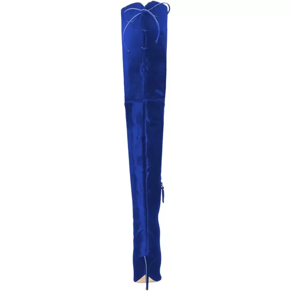 imageFSJ Women Over The Knee Boots Stiletto High Heels Pointed Toe Thigh High Boots Lace Up Stretch Zipper Shoe Size 415 M USBlue