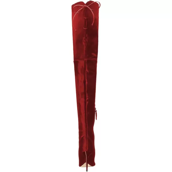 imageFSJ Women Over The Knee Boots Stiletto High Heels Pointed Toe Thigh High Boots Lace Up Stretch Zipper Shoe Size 415 M USRed
