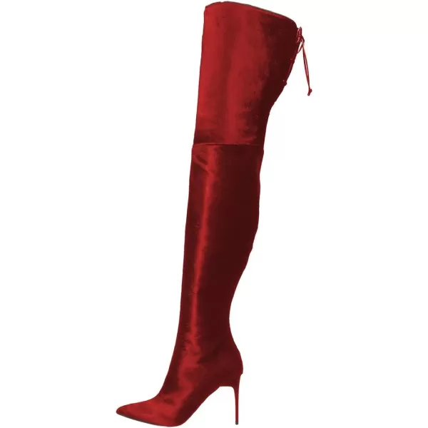 imageFSJ Women Over The Knee Boots Stiletto High Heels Pointed Toe Thigh High Boots Lace Up Stretch Zipper Shoe Size 415 M USRed