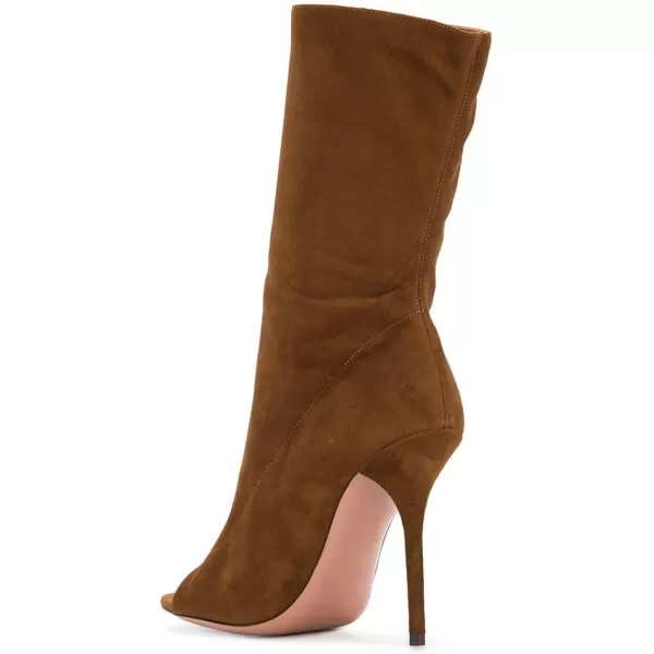 imageFSJ Women Peep Toe Stiletto High Heel Mid Calf Boots Stretchy Pull On Suede Casual Booties Size 415 M USBrown