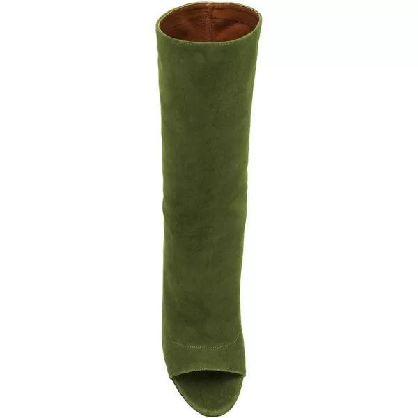 imageFSJ Women Peep Toe Stiletto High Heel Mid Calf Boots Stretchy Pull On Suede Casual Booties Size 415 M USOlive Green