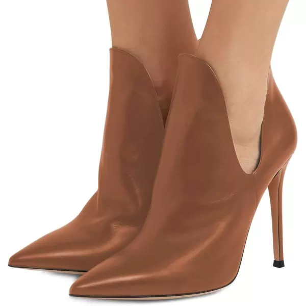 imageFSJ Women Pointed Toe Stiletto High Heel Dress Bootie Pump V Cut Ankle Boots Shoes Size 415 USBrown