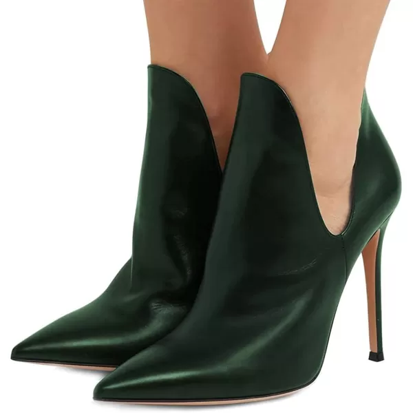 imageFSJ Women Pointed Toe Stiletto High Heel Dress Bootie Pump V Cut Ankle Boots Shoes Size 415 USDark Green