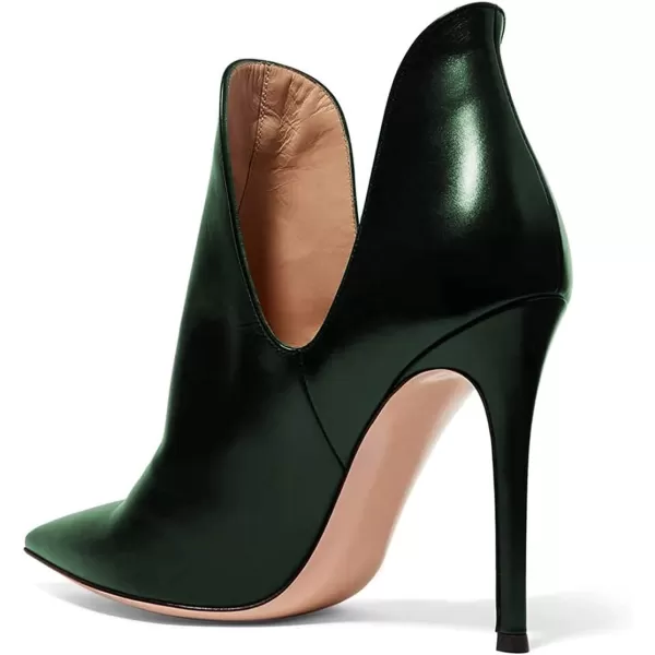 imageFSJ Women Pointed Toe Stiletto High Heel Dress Bootie Pump V Cut Ankle Boots Shoes Size 415 USDark Green