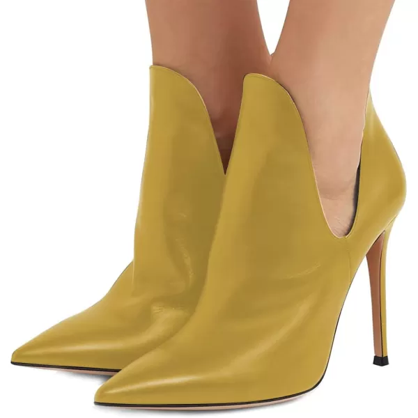 imageFSJ Women Pointed Toe Stiletto High Heel Dress Bootie Pump V Cut Ankle Boots Shoes Size 415 USGold Enrod