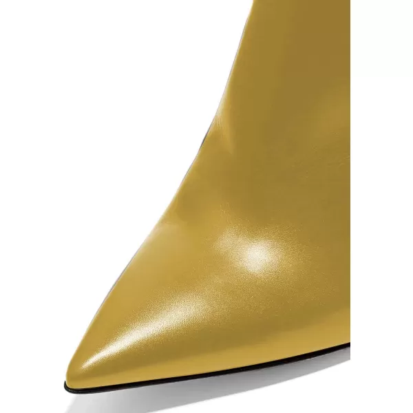 imageFSJ Women Pointed Toe Stiletto High Heel Dress Bootie Pump V Cut Ankle Boots Shoes Size 415 USGold Enrod