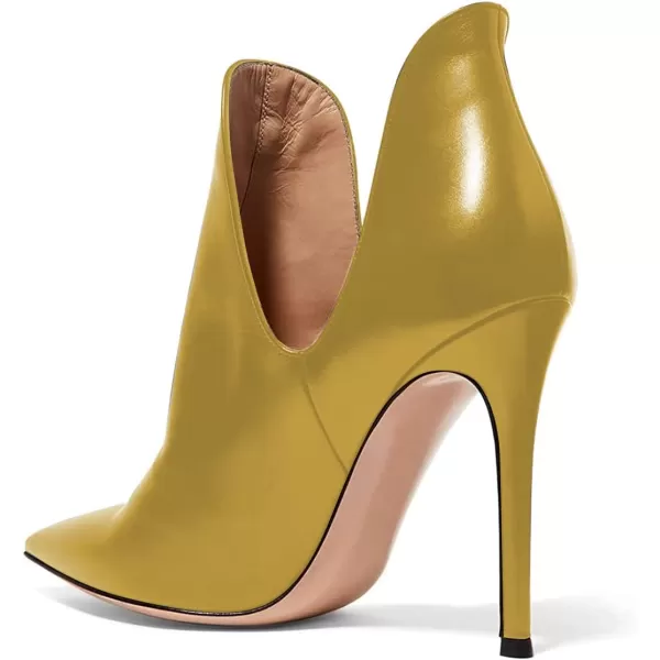 imageFSJ Women Pointed Toe Stiletto High Heel Dress Bootie Pump V Cut Ankle Boots Shoes Size 415 USGold Enrod
