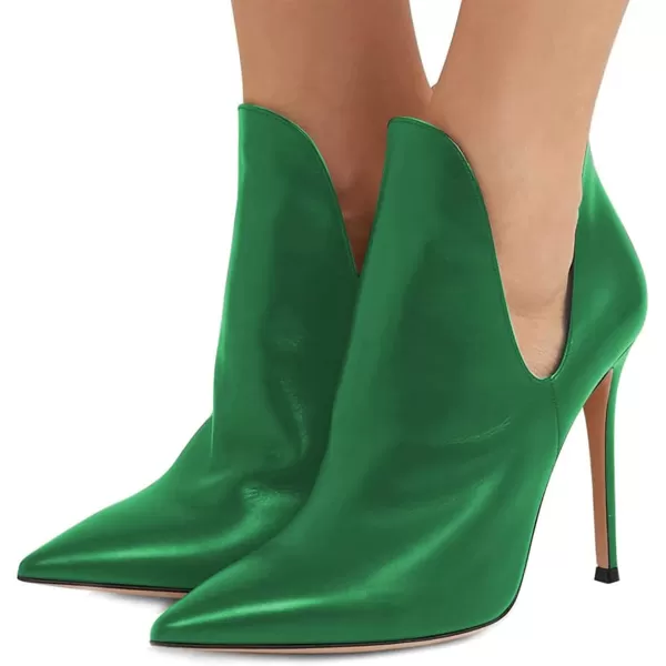 imageFSJ Women Pointed Toe Stiletto High Heel Dress Bootie Pump V Cut Ankle Boots Shoes Size 415 USGreen