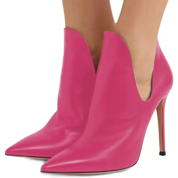 imageFSJ Women Pointed Toe Stiletto High Heel Dress Bootie Pump V Cut Ankle Boots Shoes Size 415 USHot Pink