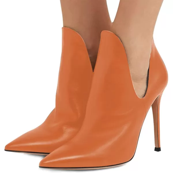 imageFSJ Women Pointed Toe Stiletto High Heel Dress Bootie Pump V Cut Ankle Boots Shoes Size 415 USOrange