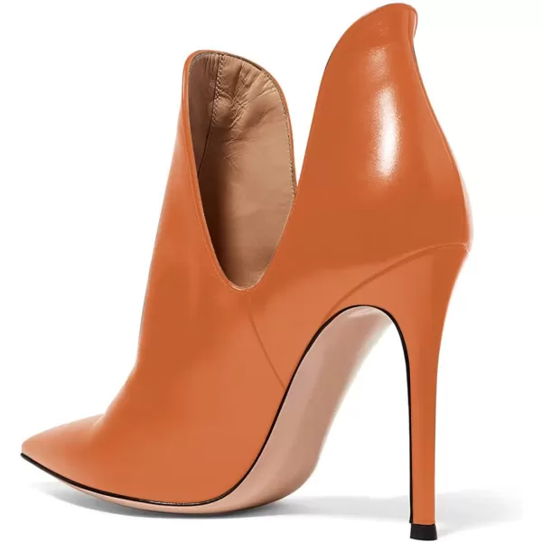 imageFSJ Women Pointed Toe Stiletto High Heel Dress Bootie Pump V Cut Ankle Boots Shoes Size 415 USOrange