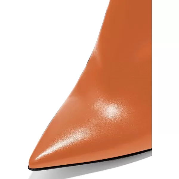 imageFSJ Women Pointed Toe Stiletto High Heel Dress Bootie Pump V Cut Ankle Boots Shoes Size 415 USOrange