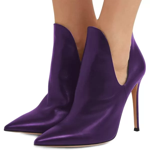 imageFSJ Women Pointed Toe Stiletto High Heel Dress Bootie Pump V Cut Ankle Boots Shoes Size 415 USPurple