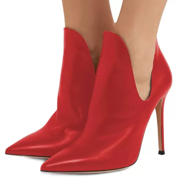 imageFSJ Women Pointed Toe Stiletto High Heel Dress Bootie Pump V Cut Ankle Boots Shoes Size 415 USRed