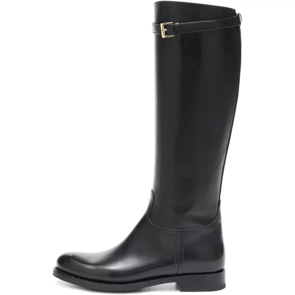 imageFSJ Women Regular Round Toe Flat Riding Knee High Boots Wide Calf Buckled Strappy Chunky Low Heel Western Long Boots Pull On Dress Shoe Size 415 USBlack