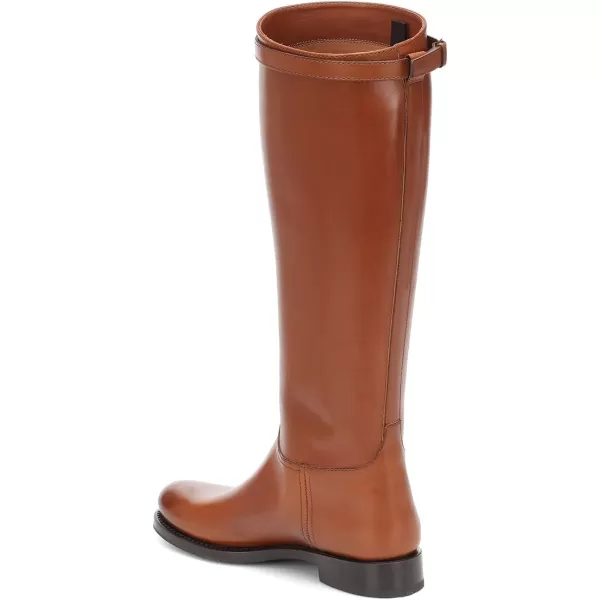 imageFSJ Women Regular Round Toe Flat Riding Knee High Boots Wide Calf Buckled Strappy Chunky Low Heel Western Long Boots Pull On Dress Shoe Size 415 USBrown
