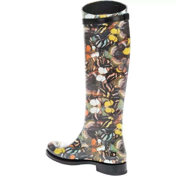 imageFSJ Women Regular Round Toe Flat Riding Knee High Boots Wide Calf Buckled Strappy Chunky Low Heel Western Long Boots Pull On Dress Shoe Size 415 USButterfly