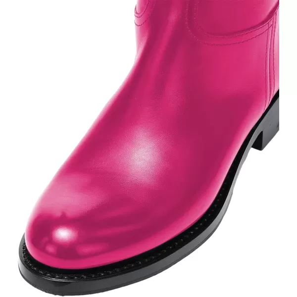 imageFSJ Women Regular Round Toe Flat Riding Knee High Boots Wide Calf Buckled Strappy Chunky Low Heel Western Long Boots Pull On Dress Shoe Size 415 USFushcia