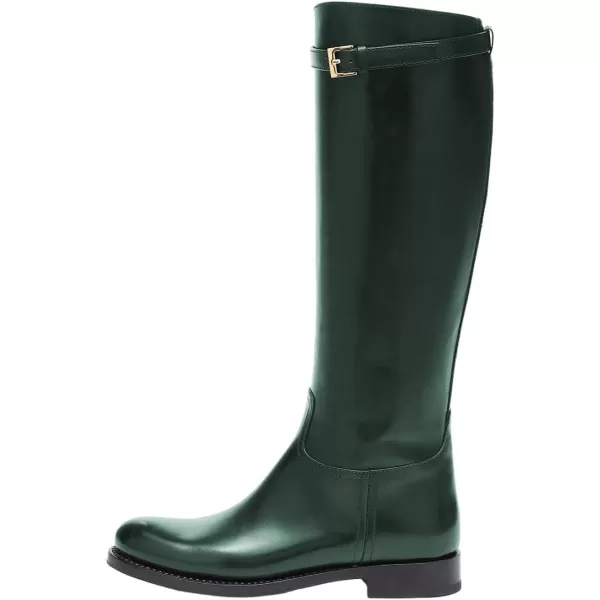 imageFSJ Women Regular Round Toe Flat Riding Knee High Boots Wide Calf Buckled Strappy Chunky Low Heel Western Long Boots Pull On Dress Shoe Size 415 USGreen