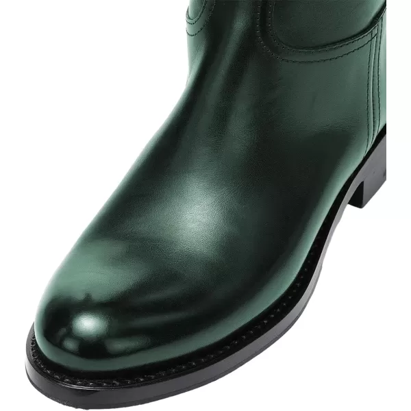 imageFSJ Women Regular Round Toe Flat Riding Knee High Boots Wide Calf Buckled Strappy Chunky Low Heel Western Long Boots Pull On Dress Shoe Size 415 USGreen