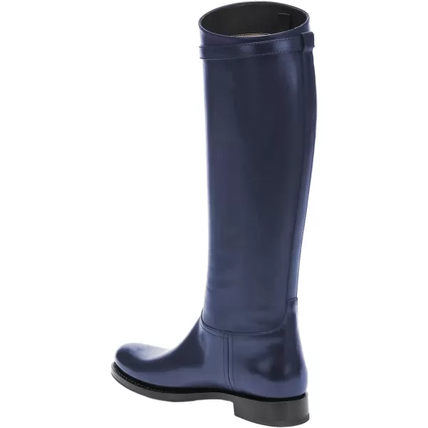 imageFSJ Women Regular Round Toe Flat Riding Knee High Boots Wide Calf Buckled Strappy Chunky Low Heel Western Long Boots Pull On Dress Shoe Size 415 USNavy Blue