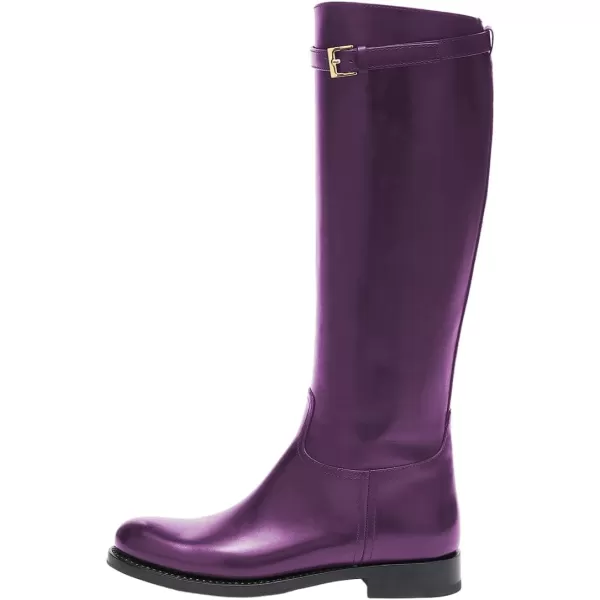 imageFSJ Women Regular Round Toe Flat Riding Knee High Boots Wide Calf Buckled Strappy Chunky Low Heel Western Long Boots Pull On Dress Shoe Size 415 USPurple
