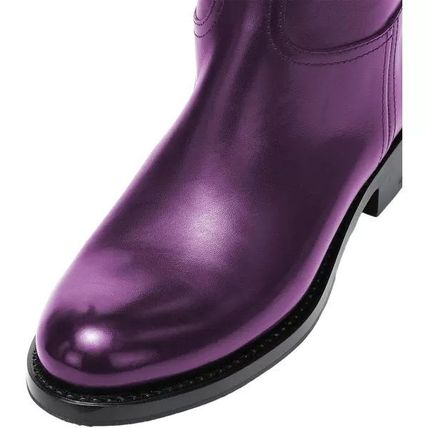 imageFSJ Women Regular Round Toe Flat Riding Knee High Boots Wide Calf Buckled Strappy Chunky Low Heel Western Long Boots Pull On Dress Shoe Size 415 USPurple