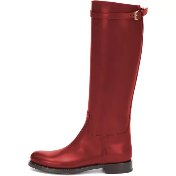 imageFSJ Women Regular Round Toe Flat Riding Knee High Boots Wide Calf Buckled Strappy Chunky Low Heel Western Long Boots Pull On Dress Shoe Size 415 USRed