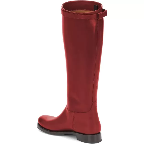imageFSJ Women Regular Round Toe Flat Riding Knee High Boots Wide Calf Buckled Strappy Chunky Low Heel Western Long Boots Pull On Dress Shoe Size 415 USRed