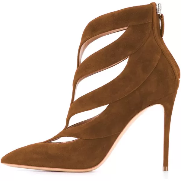 imageFSJ Women Sexy Cutout Ankle Booties Pointed Toe Stiletto high Heels Short Boots with Back Zipper Pumps Ladie Dress Party Shoes Size 415 USBrown