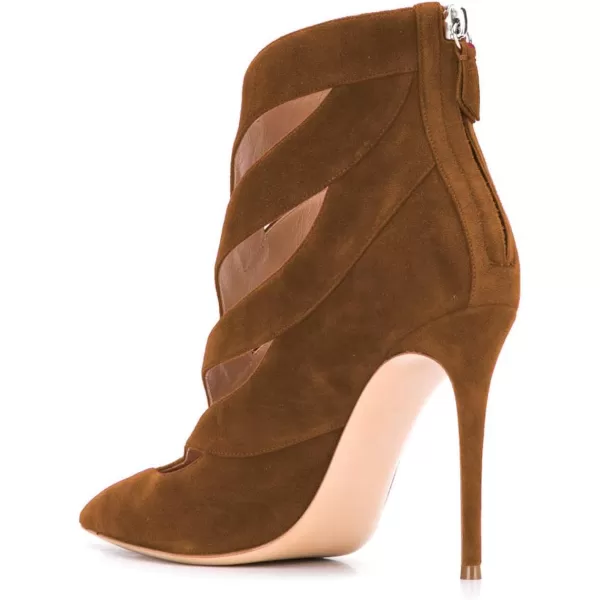 imageFSJ Women Sexy Cutout Ankle Booties Pointed Toe Stiletto high Heels Short Boots with Back Zipper Pumps Ladie Dress Party Shoes Size 415 USBrown
