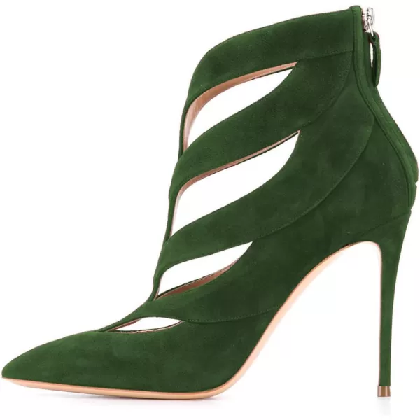 imageFSJ Women Sexy Cutout Ankle Booties Pointed Toe Stiletto high Heels Short Boots with Back Zipper Pumps Ladie Dress Party Shoes Size 415 USDark Green