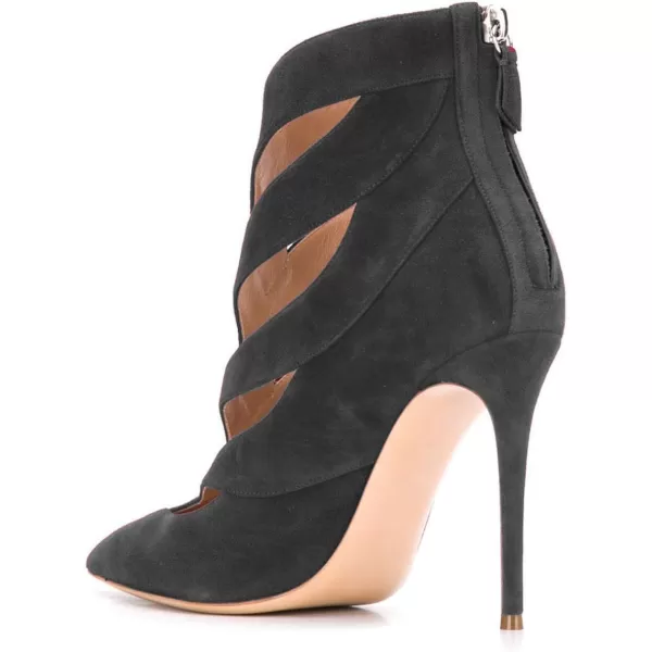 imageFSJ Women Sexy Cutout Ankle Booties Pointed Toe Stiletto high Heels Short Boots with Back Zipper Pumps Ladie Dress Party Shoes Size 415 USDark Grey