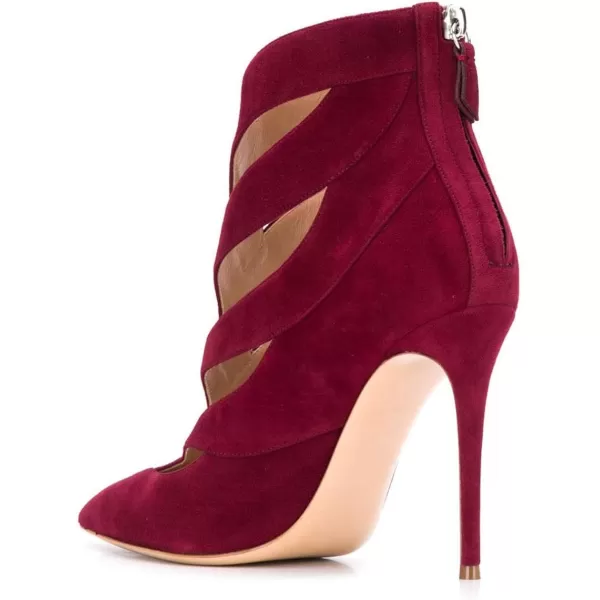 imageFSJ Women Sexy Cutout Ankle Booties Pointed Toe Stiletto high Heels Short Boots with Back Zipper Pumps Ladie Dress Party Shoes Size 415 USRed