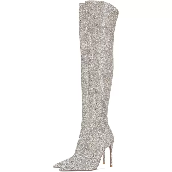 imageFSJ Women Sparkly Glitter Thigh High Boots Over The Knee Long Boots Fashion Sexy High Heels Pointed Toe Party Dance Stiletto Knee High Boots 415 M USLight Gold