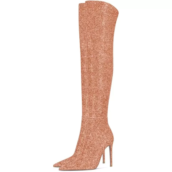 imageFSJ Women Sparkly Glitter Thigh High Boots Over The Knee Long Boots Fashion Sexy High Heels Pointed Toe Party Dance Stiletto Knee High Boots 415 M USSalmon