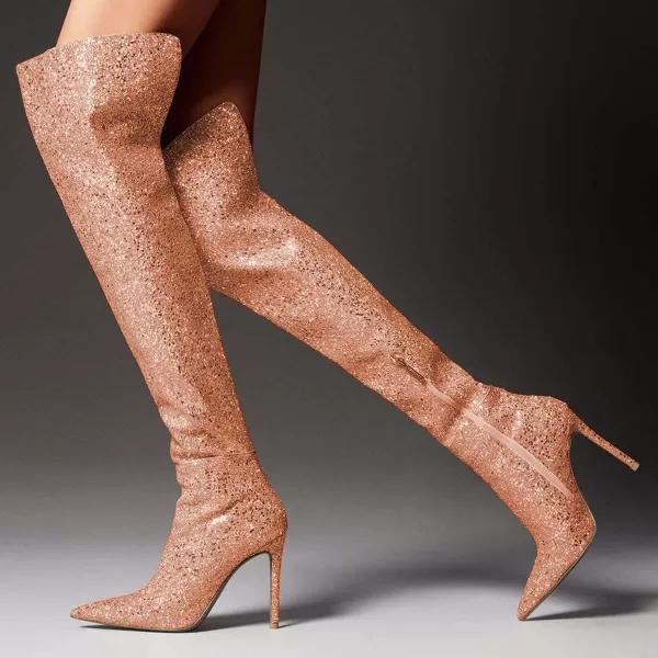 imageFSJ Women Sparkly Glitter Thigh High Boots Over The Knee Long Boots Fashion Sexy High Heels Pointed Toe Party Dance Stiletto Knee High Boots 415 M USSalmon