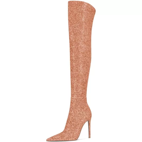 imageFSJ Women Sparkly Glitter Thigh High Boots Over The Knee Long Boots Fashion Sexy High Heels Pointed Toe Party Dance Stiletto Knee High Boots 415 M USSalmon