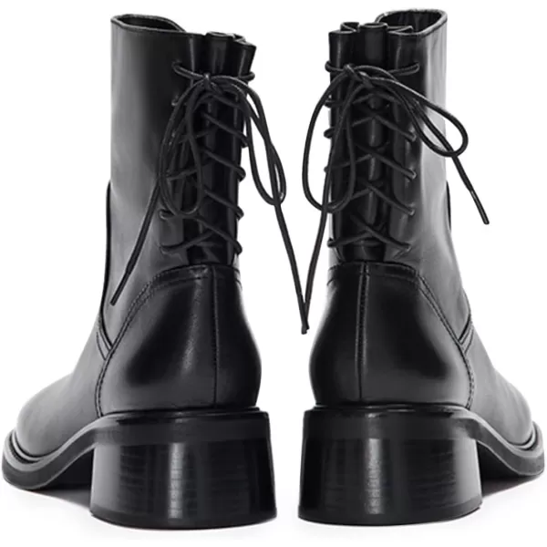 imageFSJ Women Square Toe Chunky Block Heel Ankle Boots Lace Up Low Platform Mid Calf Chelsea Combat Boot Side Zipper Fashion Short Booties Size 415 USBlack