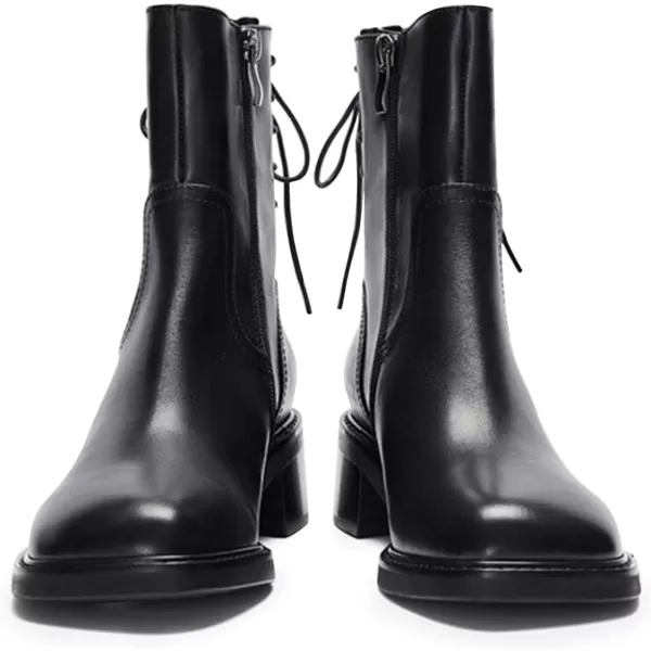 imageFSJ Women Square Toe Chunky Block Heel Ankle Boots Lace Up Low Platform Mid Calf Chelsea Combat Boot Side Zipper Fashion Short Booties Size 415 USBlack