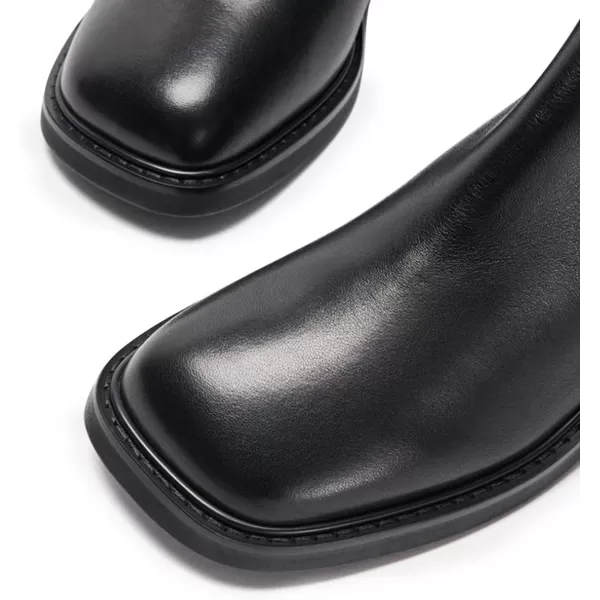 imageFSJ Women Square Toe Chunky Block Heel Ankle Boots Lace Up Low Platform Mid Calf Chelsea Combat Boot Side Zipper Fashion Short Booties Size 415 USBlack